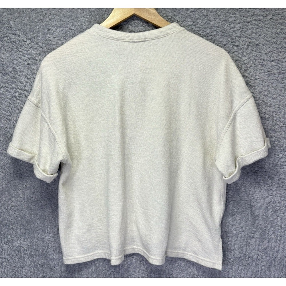 Universal Thread Womens Medium Short Sleeve Top Boxy Terry Cloth Ivory Lagenlook - Picture 2 of 8